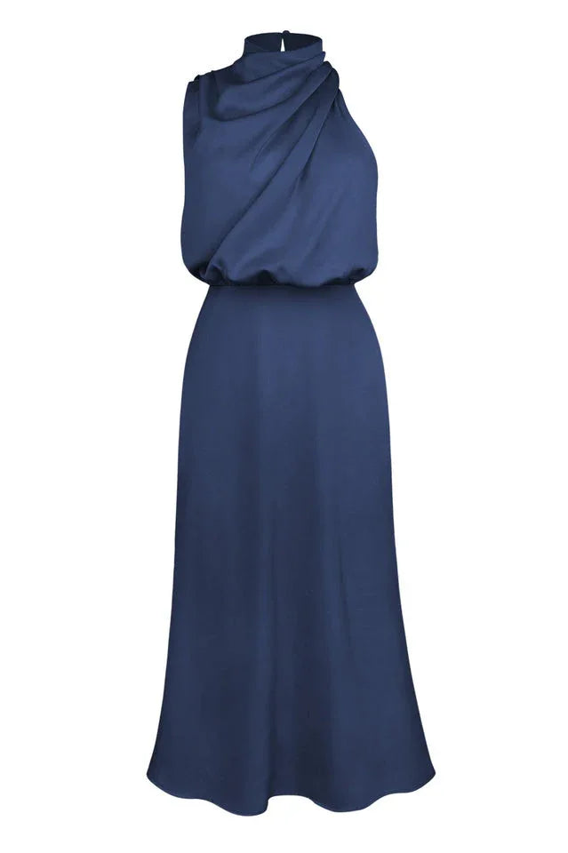 Satin Halter Neck Midi Dress - View 53 | TEVQA