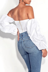 Kalani White Puff Sleeve Corset Top | Dress In Beauty
