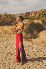 Floor length column skirt with rose embellishments - View 15 | TEVQA