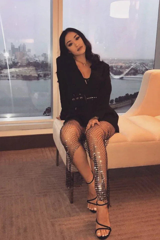 Rhinestone Mesh Leggings - View 13 | TEVQA
