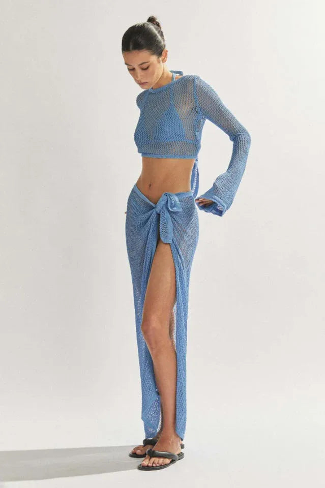 Crochet knit set with maxi skirt and cropped top - View 8 | TEVQA