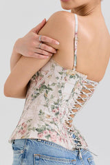 White floral ribbon corset top with lace up back - View 7 | TEVQA