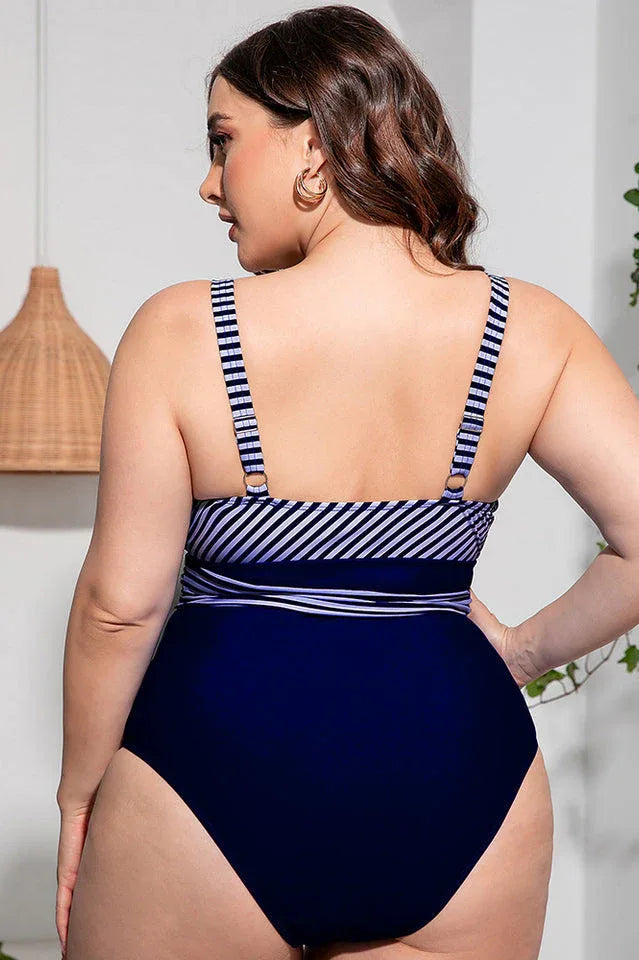 Striped Tie Waist One Piece Swimsuit - View 12 | TEVQA