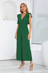 V-Neck Pleats Belted Jumpsuit | Dress In Beauty