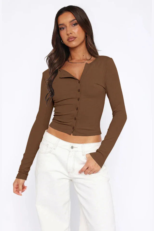 Black Button-Up Knit Top - View 12 | TEVQA