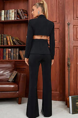 Women's Textured Blazer and Wide-Leg Pants Set - View 9 | TEVQA