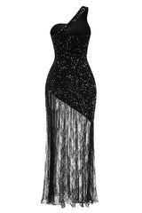One Shoulder Shiny Sequin Lace Dress | Dress In Beauty