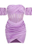 Lilac off-shoulder puff sleeve mini dress - View 6 | TEVQA