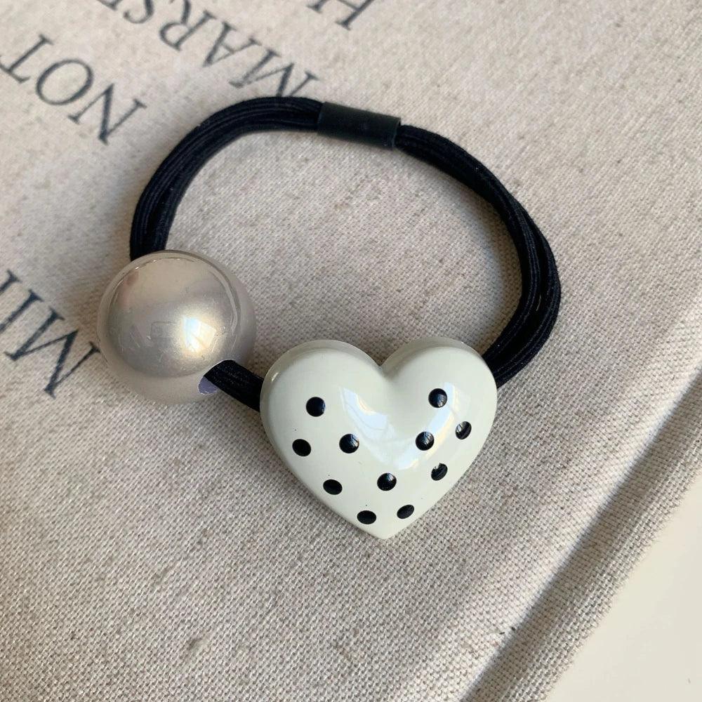 Polka Dot Heart and Pearl Hair Tie - View 6 | TEVQA