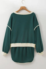 Forest green contrast trim pullover and skort set - View 6 | TEVQA