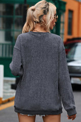 Oversized crew neck ribbed knit sweatshirt - View 11 | TEVQA