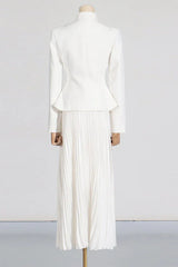 Mandarin Collar Peplum Jacket and Pleated Skirt Set - View 13 | TEVQA
