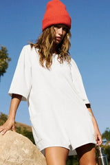 Oversized Crew Neck Romper with Open Back - View 11 | TEVQA
