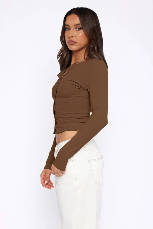 Black Button-Up Knit Top - View 13 | TEVQA