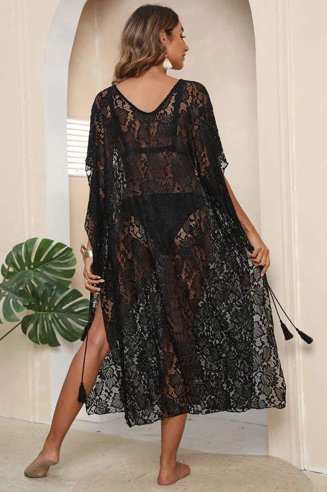 Lace Kimono Sleeve Cover Up in White - View 9 | TEVQA