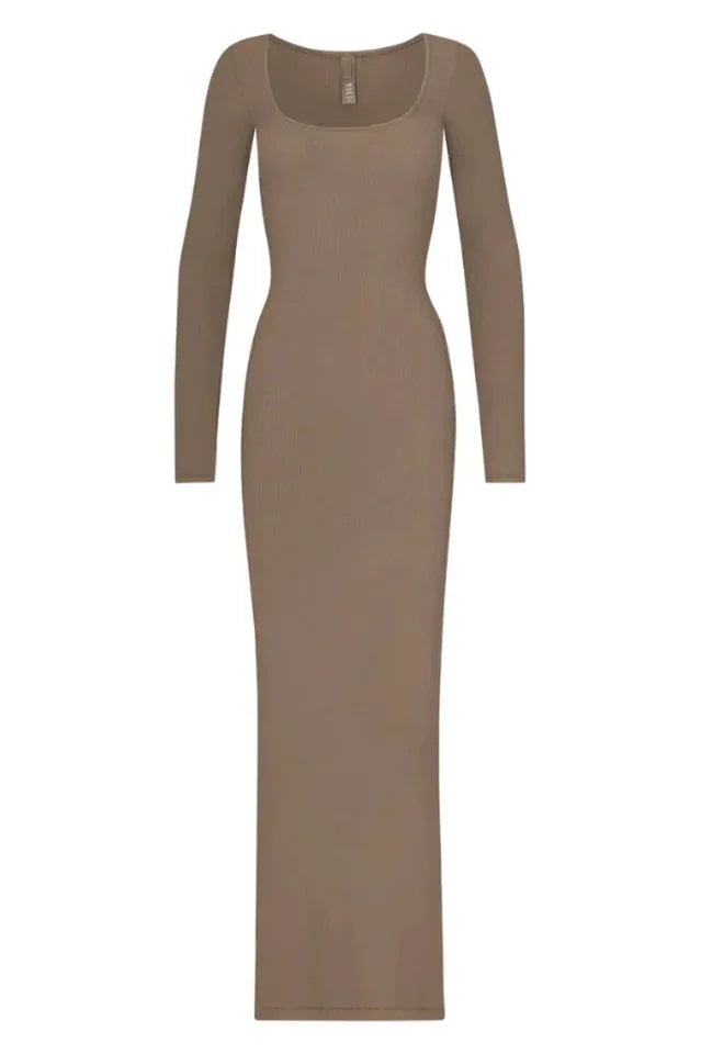 Ribbed Knit Square Neck Maxi Dress - View 21 | TEVQA
