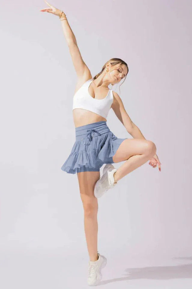 Pirouette Skort with Ruffled Tulle and Drawstring Waist - View 13 | TEVQA