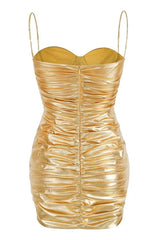 Corin Ruched Metallic Mini Dress - View 10 | TEVQA
