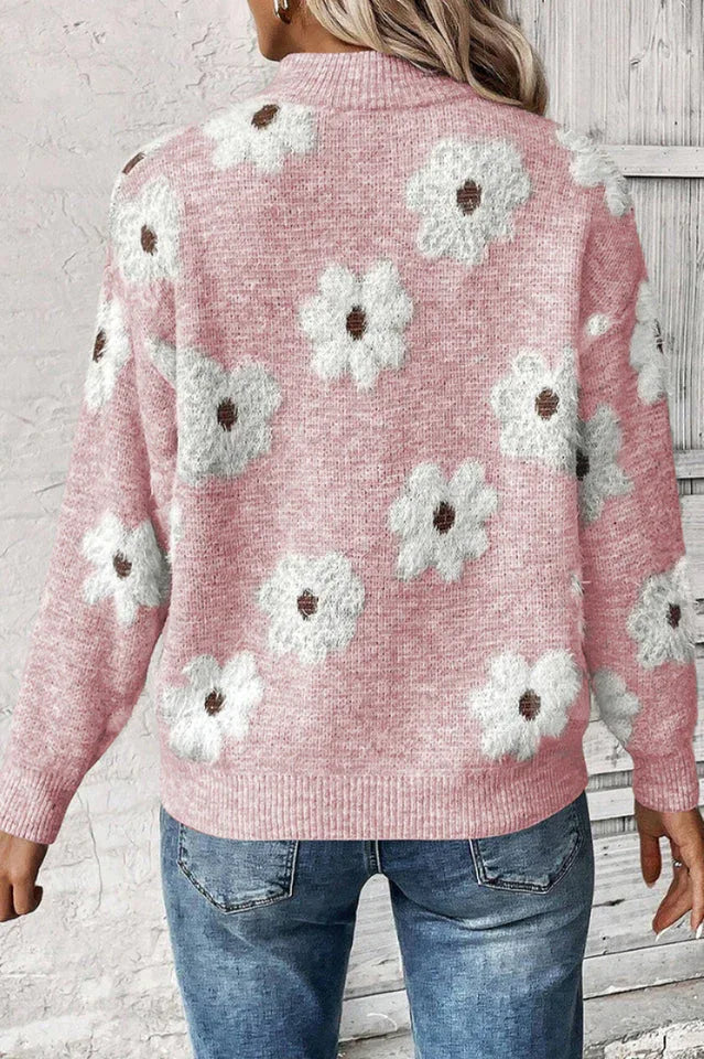 Floral Knit Quarter-Zip Sweater - View 12 | TEVQA