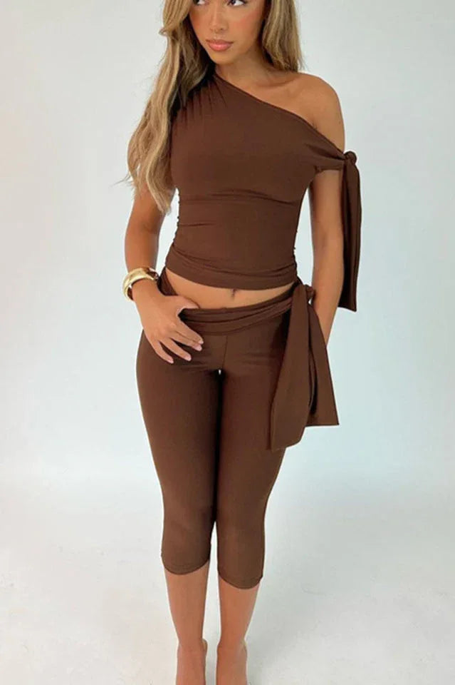One-shoulder knit pants set - View 14 | TEVQA