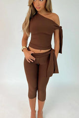One-shoulder knit pants set - View 14 | TEVQA