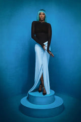 Satin Maxi Dress with High Neckline - View 11 | TEVQA