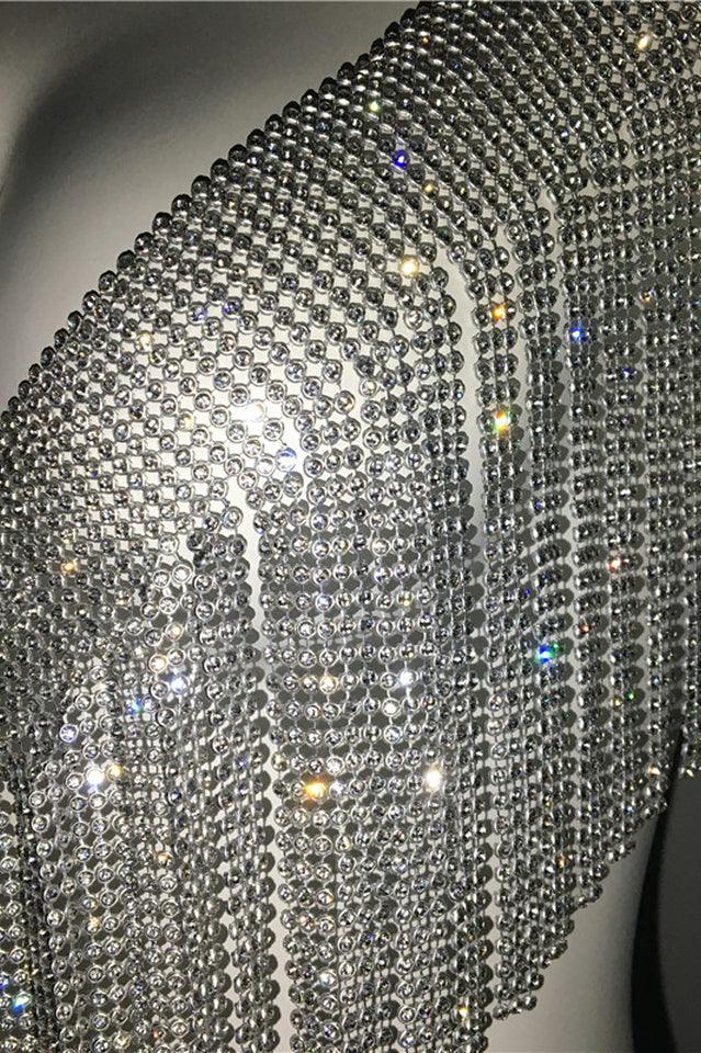 Sparkling Crystal Chainmail Crop Top - Backless Rhinestone Metal Mesh Cami - TEVQA
