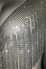 Sparkling Crystal Chainmail Crop Top - Backless Rhinestone Metal Mesh Cami - TEVQA