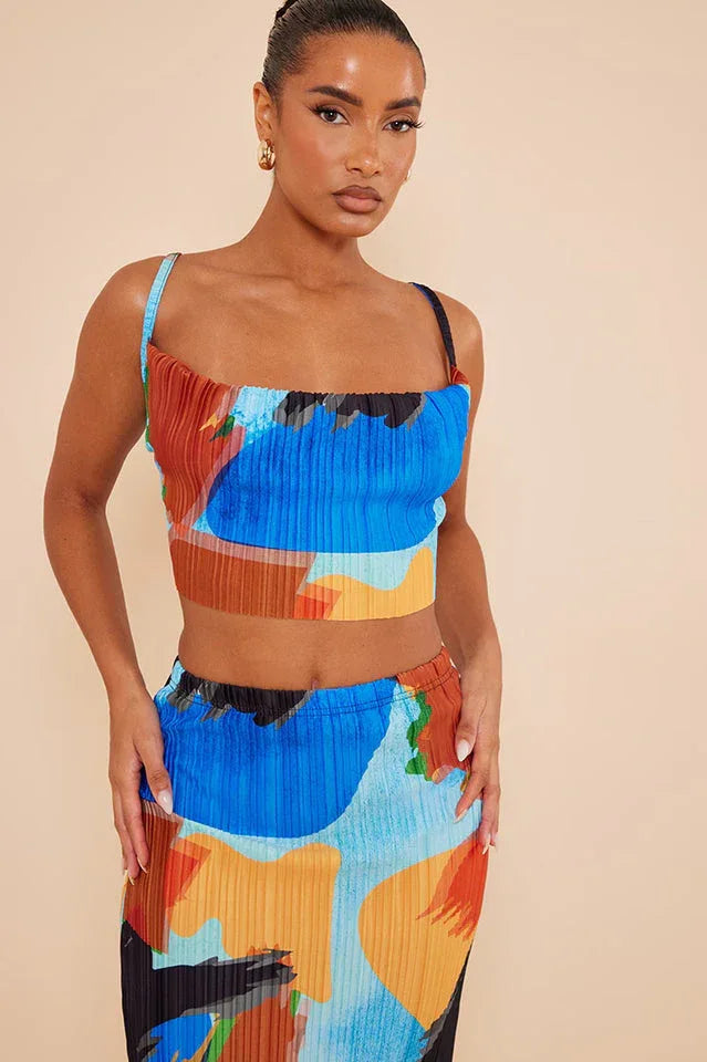 Pleated cow neck top and maxi skirt set - View 13 | TEVQA