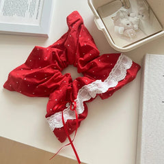 Oversized Scarf Scrunchie with Lace Trim - View 8 | TEVQA