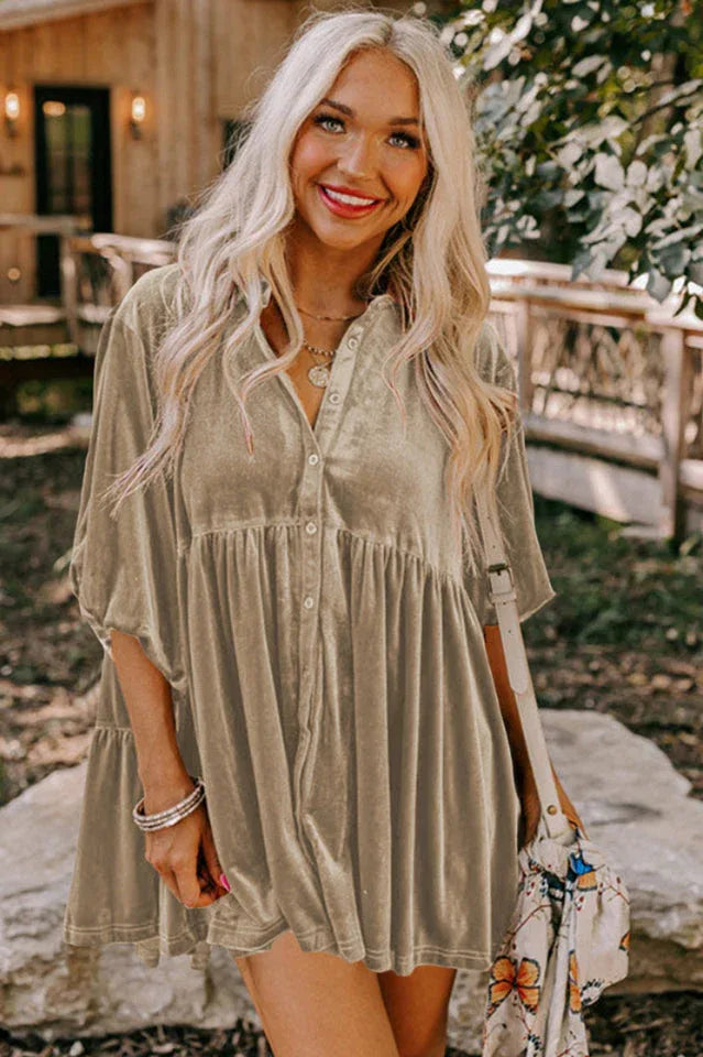 Chestnut Ruffle Velvet Tunic Top - View 9 | TEVQA
