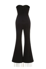 Strapless Crystal Chain Detail Wide Leg Jumpsuit - View 8 | TEVQA