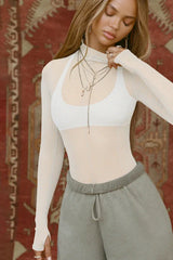 Sheer Mock Neck Long Sleeve Top - View 6 | TEVQA