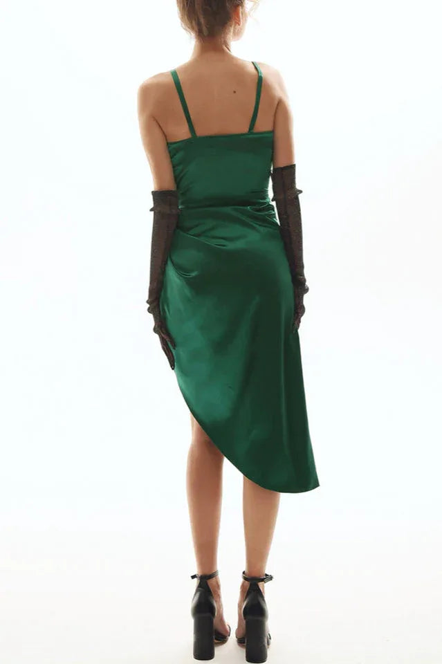 Wrap V Neck High Slit Draped Slip Midi Dress - TEVQA