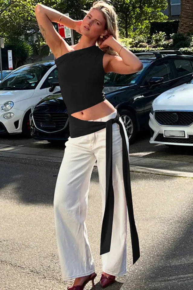 Chic One Shoulder T-Shirt - TEVQA