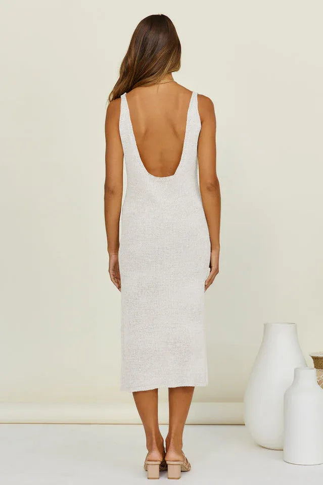 Ribbed knit midi dress with scoop neck - View 14 | TEVQA