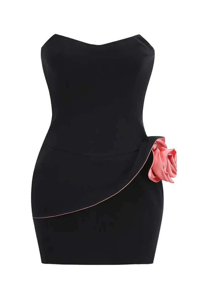 Strapless mini dress with rose appliqué - View 6 | TEVQA
