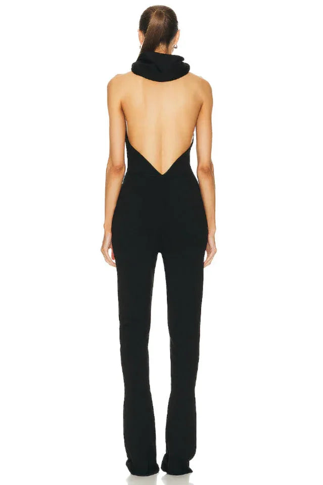 Backless Hooded Jumpsuit With Slip Pockets - TEVQA