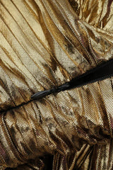 Tiered Halter Neck Metallic Gold Lamé Dress - View 9 | TEVQA