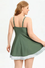 Back view of plus-size olive green swim dress