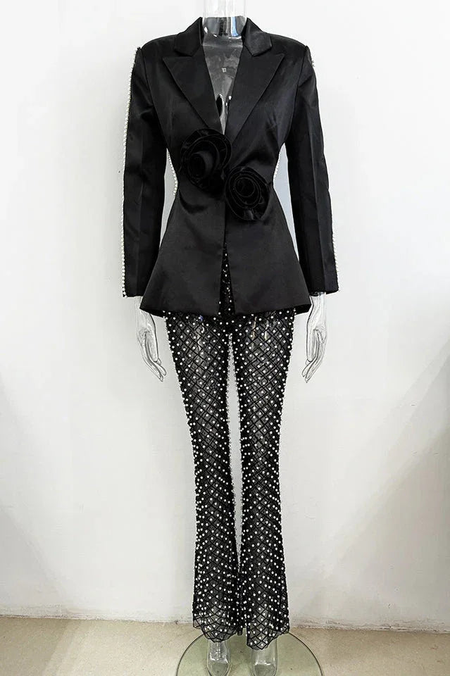 Ossie Pearl Embellished Cutout Blazer Set - TEVQA