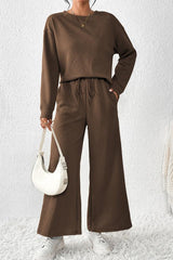 Textured Long Sleeve Top & Pants Set - TEVQA