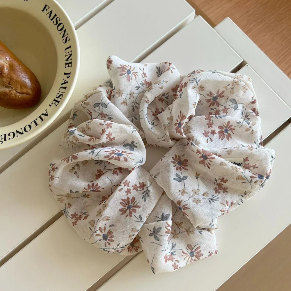 Oversized Chiffon Floral Scrunchie - View 7 | TEVQA