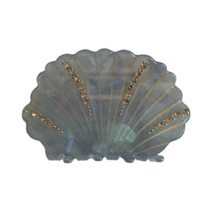 Iridescent seashell hair claw with gold detailing and rhinestones
