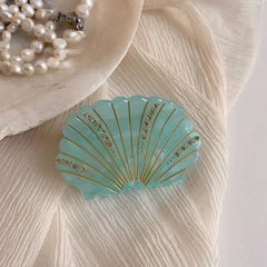 Dainty Acetate Seashell Hair Claw with Rhinestones - 2.5 Inch