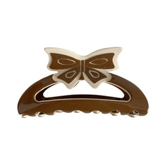 Brown and cream bow claw clip