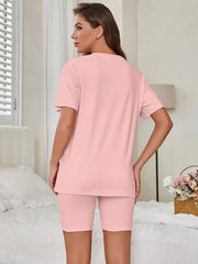 Oversized crew neck t-shirt and biker shorts lounge set - View 9 | TEVQA