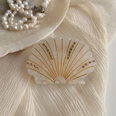 Dainty Acetate Seashell Hair Claw with Rhinestones - 2.5 Inch