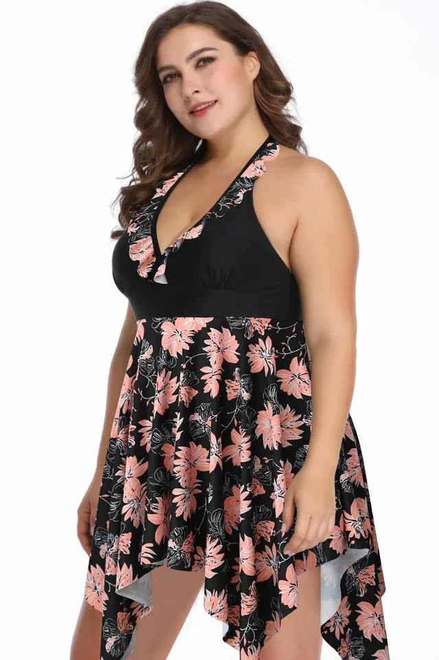 Plus Size Tankini Swimsuit with Skirt - View 12 | TEVQA