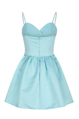 Aqua Blue Taffeta Mini Skater Dress with Crystal Straps - View 12 | TEVQA